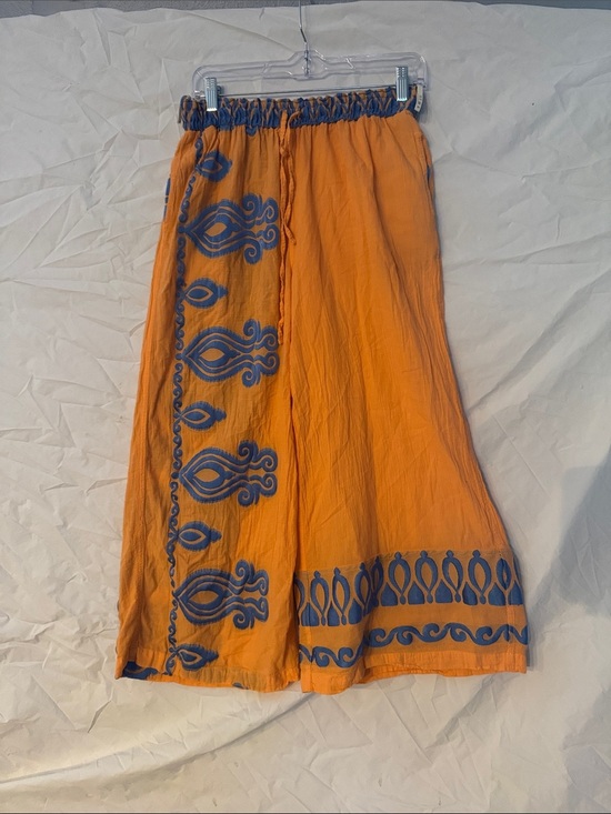 NEMA Resort Wear Pants - NEMA Resort Wear Boho Orange Capri’s with Blue Embroidery